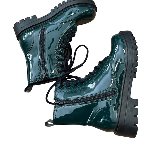 Soda FIRM - Lug Sole Combat Ankle Bootie Lace up w/Side Zipper Dark green - Picture 4 of 6